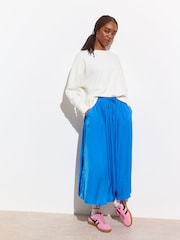 Oliver Bonas Blue Pleated Hammered Satin Midi Skirt - Image 1 of 9