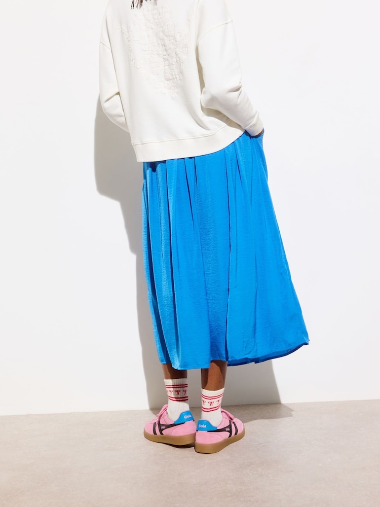 Oliver Bonas Blue Pleated Hammered Satin Midi Skirt - Image 2 of 9