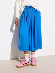 Oliver Bonas Blue Pleated Hammered Satin Midi Skirt - Image 3 of 9