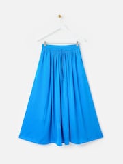 Oliver Bonas Blue Pleated Hammered Satin Midi Skirt - Image 4 of 9