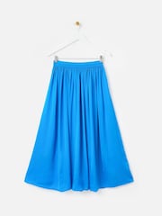 Oliver Bonas Blue Pleated Hammered Satin Midi Skirt - Image 5 of 9