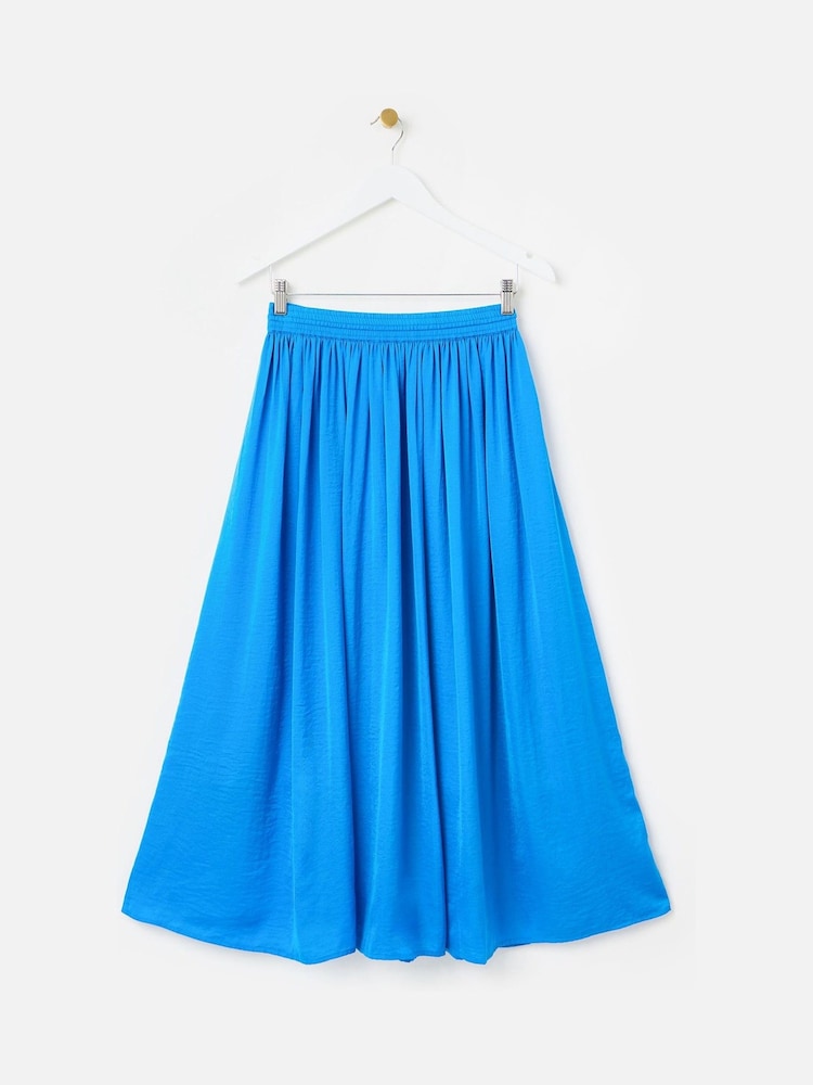 Oliver Bonas Blue Pleated Hammered Satin Midi Skirt - Image 5 of 9