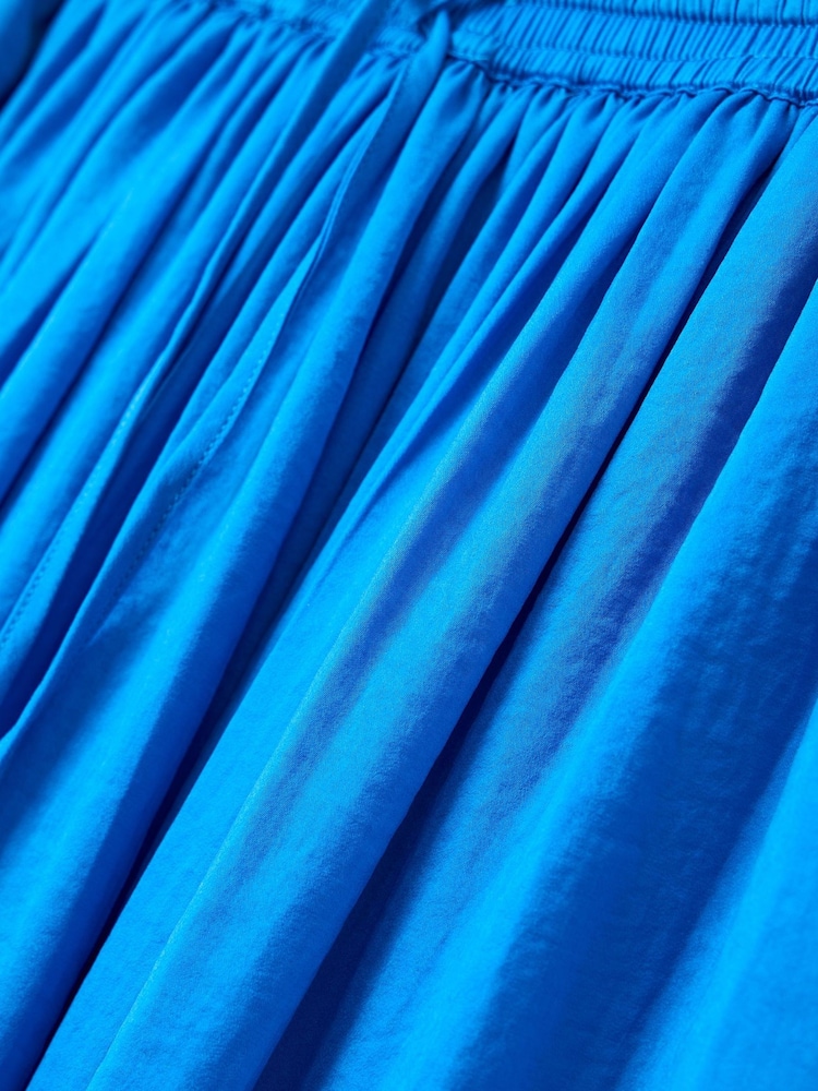 Oliver Bonas Blue Pleated Hammered Satin Midi Skirt - Image 6 of 9