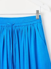 Oliver Bonas Blue Pleated Hammered Satin Midi Skirt - Image 8 of 9