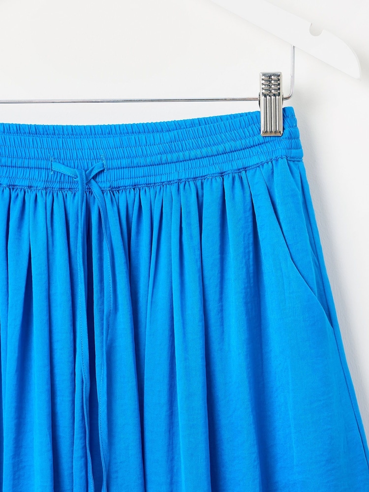 Oliver Bonas Blue Pleated Hammered Satin Midi Skirt - Image 8 of 9