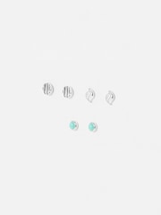Oliver Bonas Silver Tone Asha Amazonite Engraved Stud Earrings - Image 2 of 5