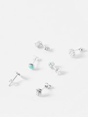 Oliver Bonas Silver Tone Asha Amazonite Engraved Stud Earrings - Image 3 of 5