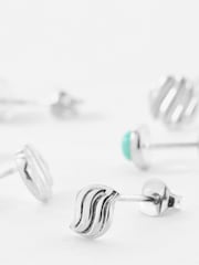 Oliver Bonas Silver Tone Asha Amazonite Engraved Stud Earrings - Image 4 of 5