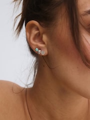 Oliver Bonas Silver Tone Asha Amazonite Engraved Stud Earrings - Image 5 of 5