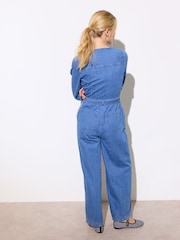 Oliver Bonas Blue Striped Zip Up 100% Cotton Jumpsuit - Image 2 of 8