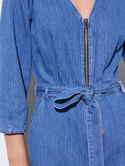 Oliver Bonas Blue Striped Zip Up 100% Cotton Jumpsuit - Image 3 of 8