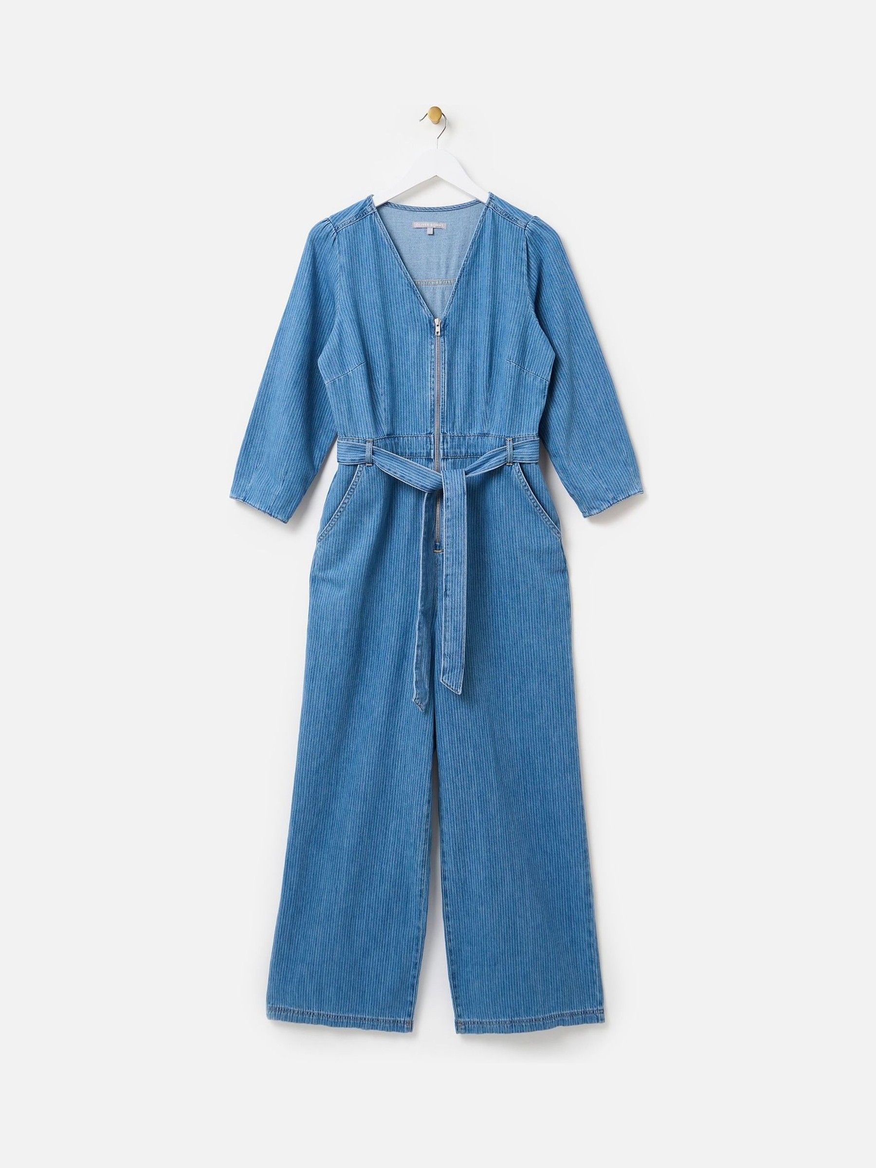 Buy Oliver Bonas Blue Striped Zip Up 100% Cotton Jumpsuit