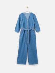 Oliver Bonas Blue Striped Zip Up 100% Cotton Jumpsuit - Image 4 of 8