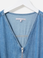 Oliver Bonas Blue Striped Zip Up 100% Cotton Jumpsuit - Image 6 of 8