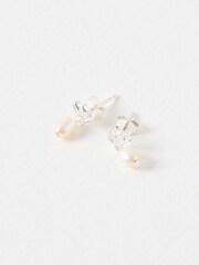 Oliver Bonas Silver Tone Chiara Eyelash Detail Pearl Earrings - Image 1 of 4
