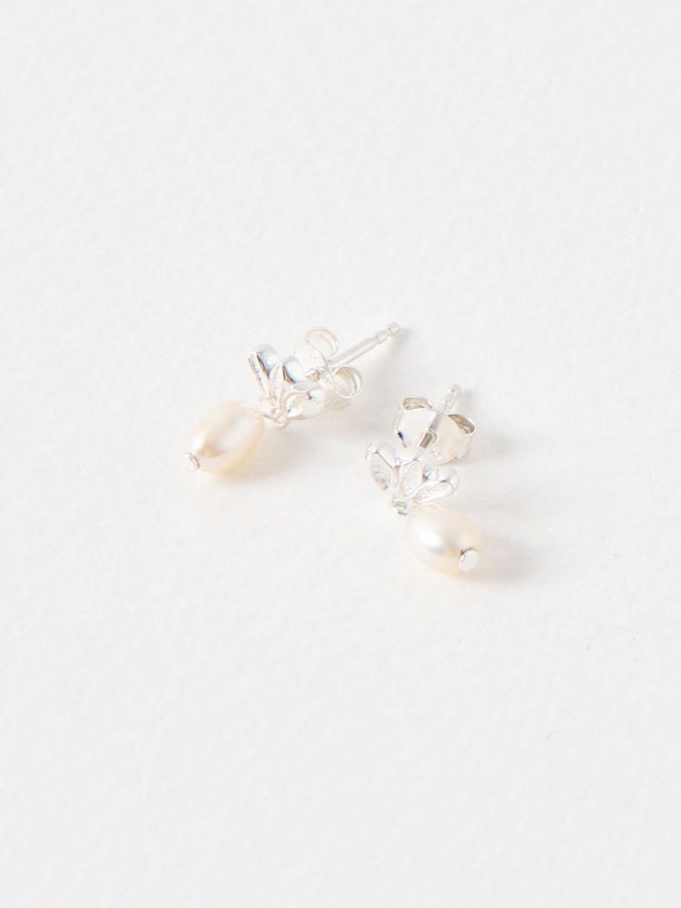 Oliver Bonas Silver Tone Chiara Eyelash Detail Pearl Earrings - Image 1 of 4 Oliver Bonas Silver Tone Chiara Eyelash Detail Pearl Earrings - Image 1 of 4