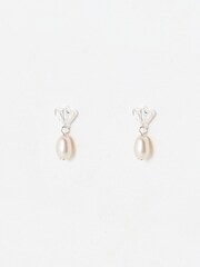 Oliver Bonas Silver Tone Chiara Eyelash Detail Pearl Earrings - Image 2 of 4