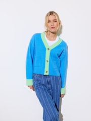Oliver Bonas Blue Trim Knitted Cardigan - Image 2 of 8