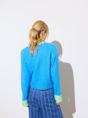 Oliver Bonas Blue Trim Knitted Cardigan - Image 3 of 8