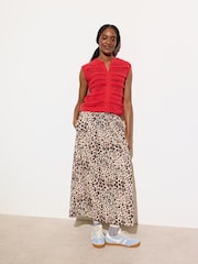 Oliver Bonas Brown Animal Print Tie Waist 100% Cotton Midi Skirt - Image 1 of 5