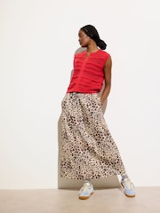 Oliver Bonas Brown Animal Print Tie Waist 100% Cotton Midi Skirt - Image 3 of 5