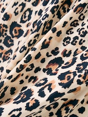 Oliver Bonas Brown Animal Print Tie Waist 100% Cotton Midi Skirt - Image 4 of 5