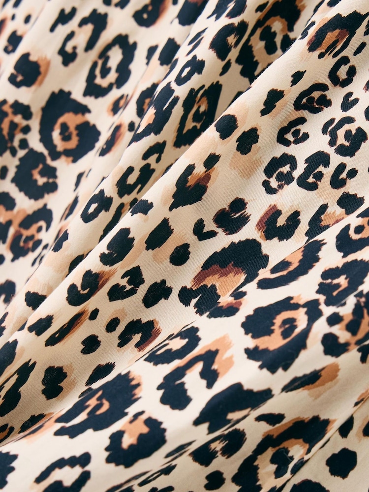 Oliver Bonas Brown Animal Print Tie Waist 100% Cotton Midi Skirt - Image 4 of 5