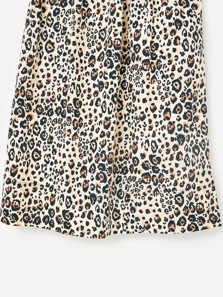 Oliver Bonas Brown Animal Print Tie Waist 100% Cotton Midi Skirt - Image 5 of 5