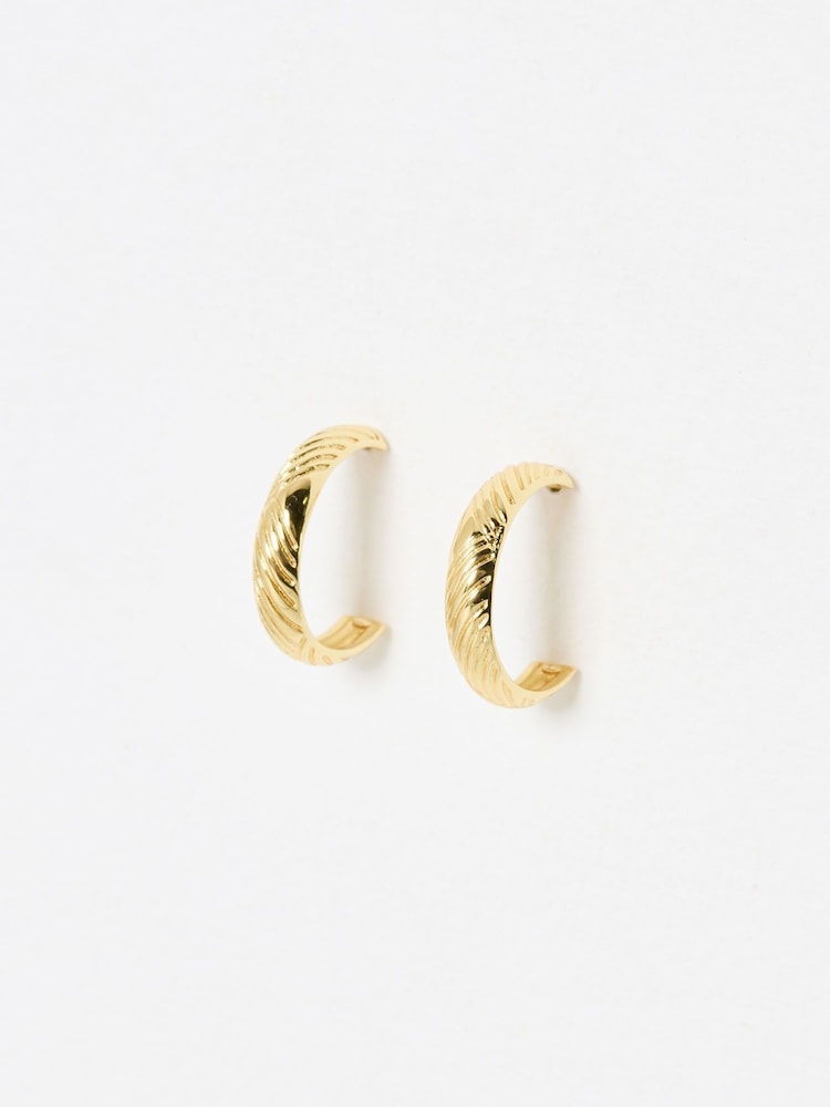 Oliver Bonas Gold Tone Daya Feather Texture Hoop Earrings - Image 1 of 5