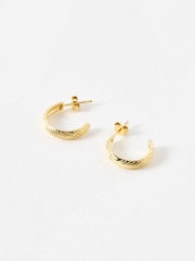 Oliver Bonas Gold Tone Daya Feather Texture Hoop Earrings - Image 2 of 5