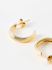 Oliver Bonas Gold Tone Daya Feather Texture Hoop Earrings - Image 4 of 5