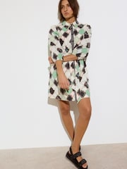 Oliver Bonas Black Pastel Geometric Patched Mini 100% Cotton Shirt Dress - Image 1 of 5