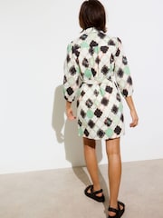 Oliver Bonas Black Pastel Geometric Patched Mini 100% Cotton Shirt Dress - Image 2 of 5