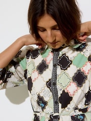 Oliver Bonas Black Pastel Geometric Patched Mini 100% Cotton Shirt Dress - Image 3 of 5