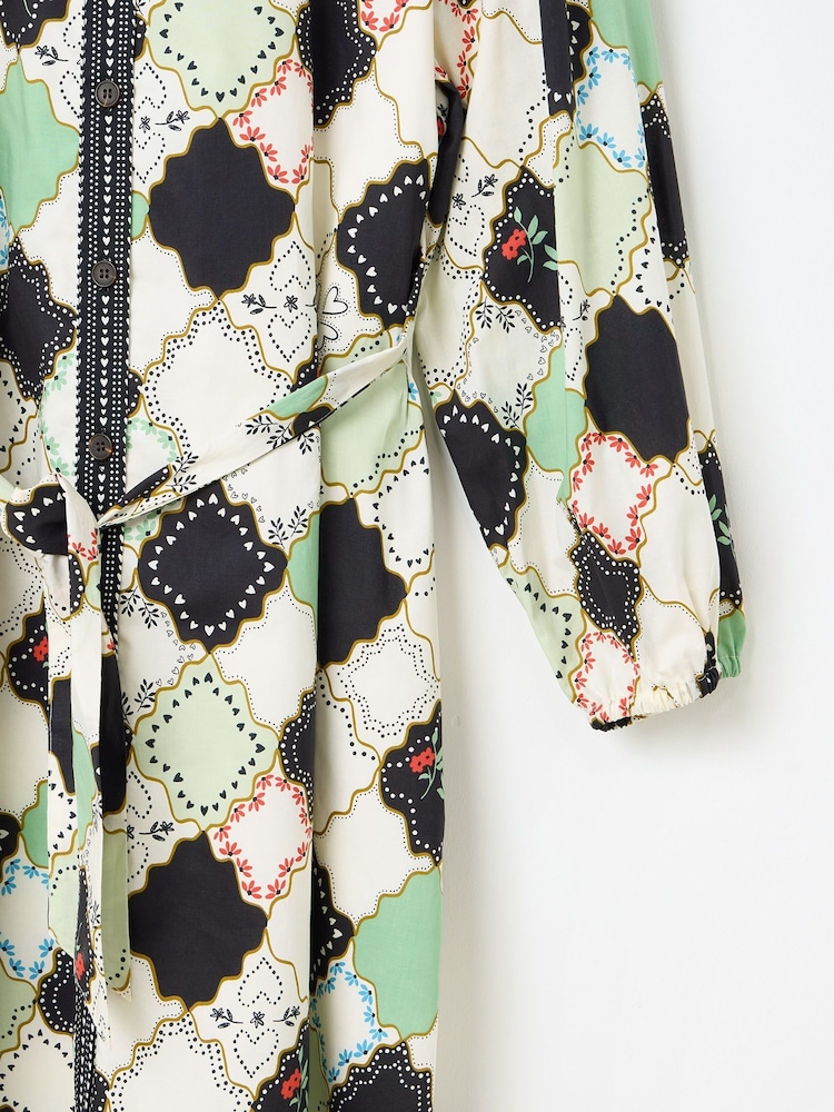 Oliver Bonas Black Pastel Geometric Patched Mini 100% Cotton Shirt Dress - Image 5 of 5