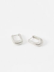 Oliver Bonas Silver Tone Una Etched Oval Hoop Earrings - Image 1 of 4