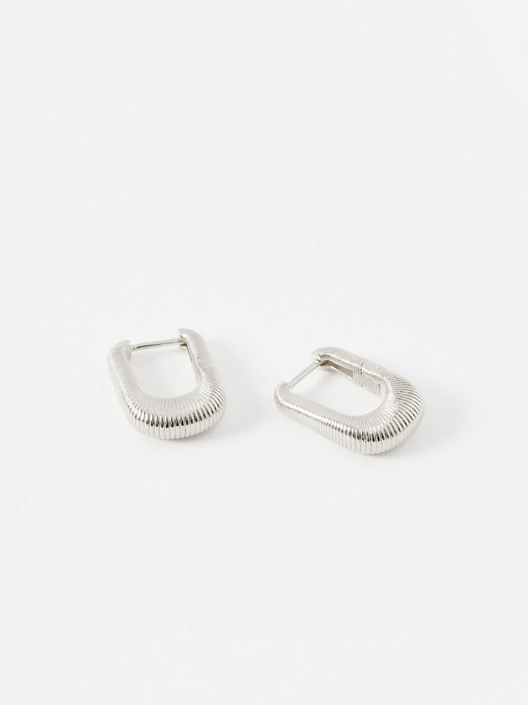 Oliver Bonas Silver Tone Una Etched Oval Hoop Earrings - Image 1 of 4