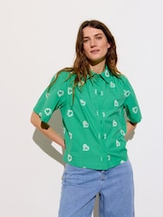 Oliver Bonas Green Heart Embroidered 100% Cotton Shirt - Image 1 of 9