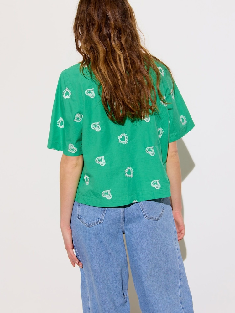 Oliver Bonas Green Heart Embroidered 100% Cotton Shirt - Image 2 of 9