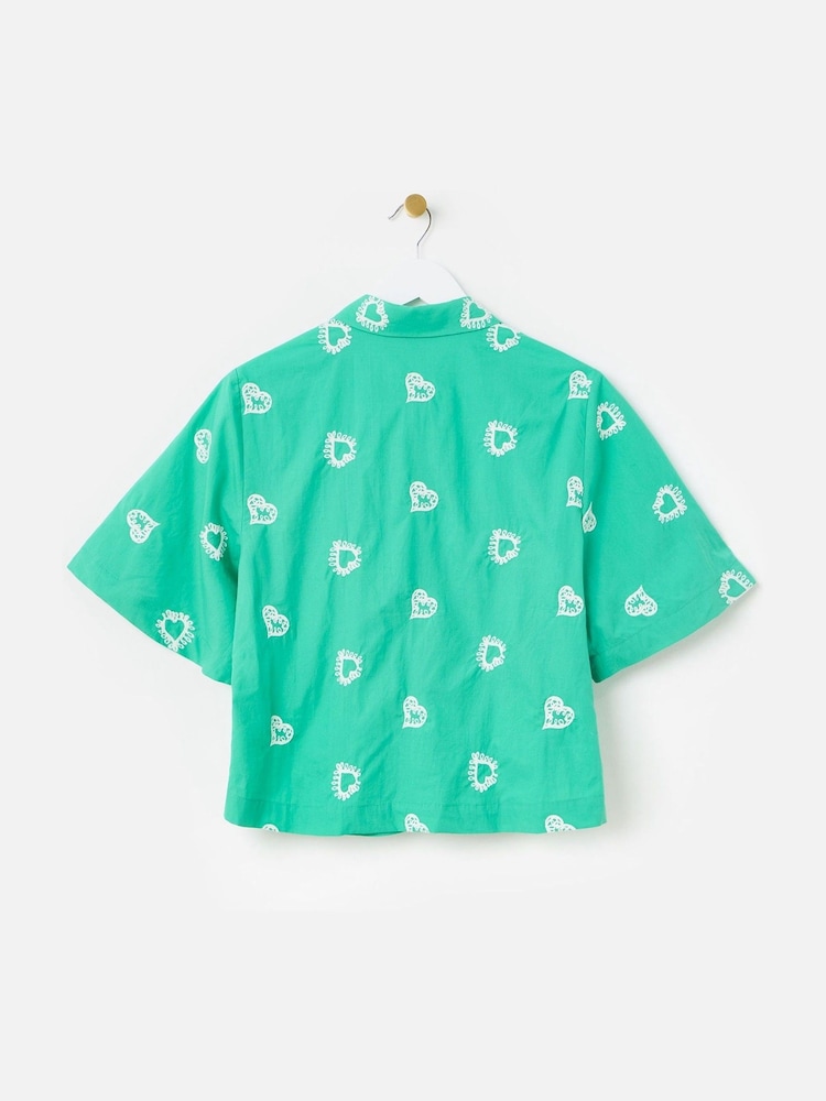 Oliver Bonas Green Heart Embroidered 100% Cotton Shirt - Image 5 of 9