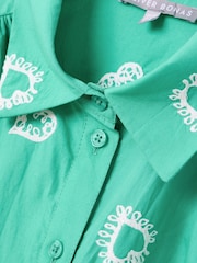 Oliver Bonas Green Heart Embroidered 100% Cotton Shirt - Image 7 of 9