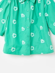Oliver Bonas Green Heart Embroidered 100% Cotton Shirt - Image 9 of 9