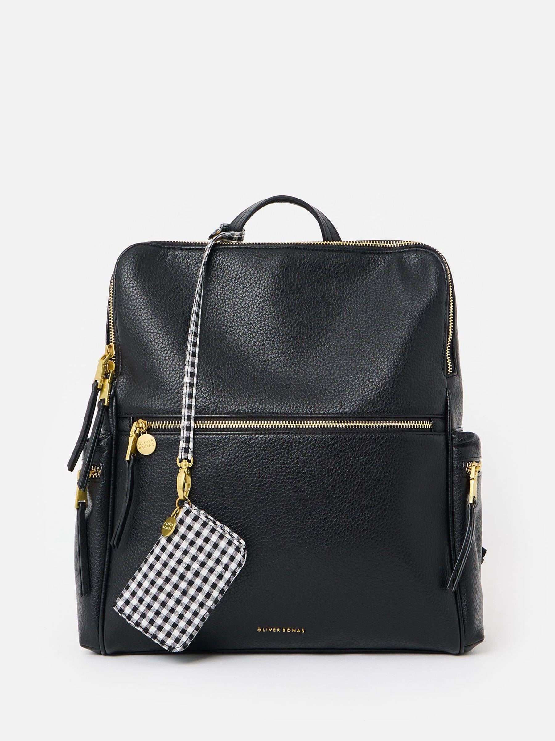 Oliver Bonas Black Imalie Curved Top Gingham Backpack