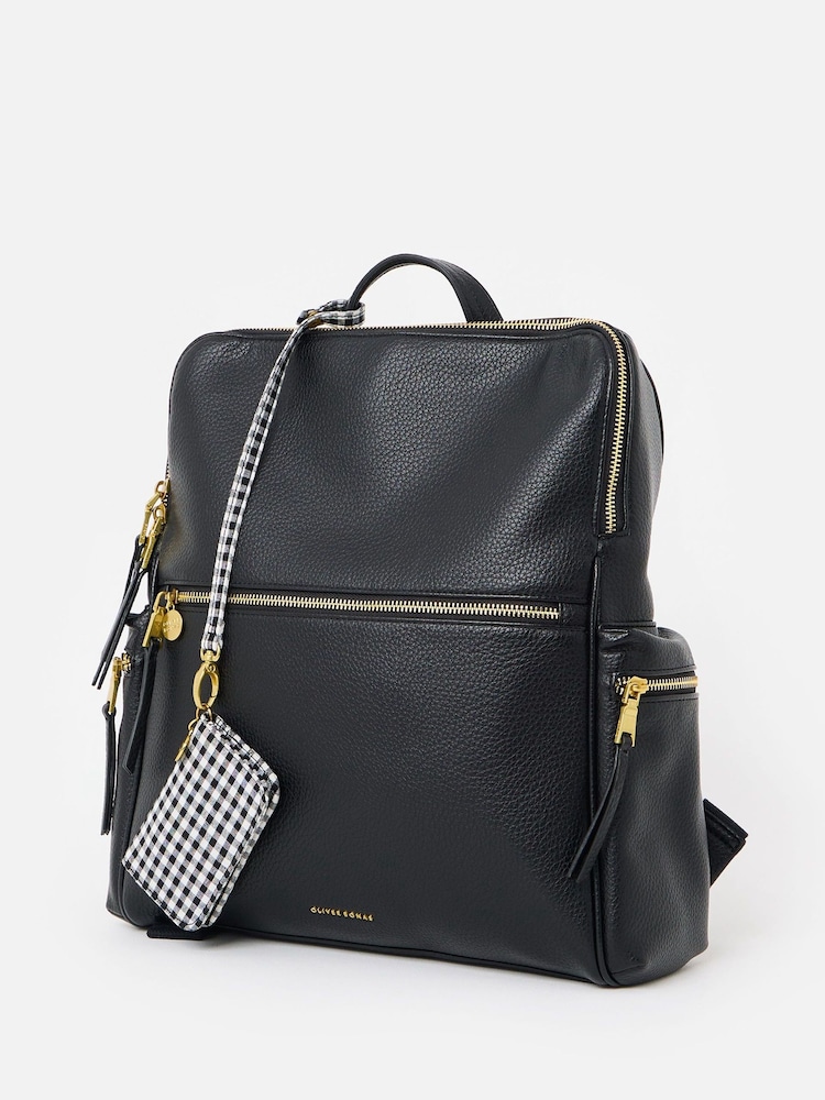 Oliver Bonas Black Imalie Curved Top Gingham Backpack - Image 2 of 7 Oliver Bonas Black Imalie Curved Top Gingham Backpack - Image 2 of 7