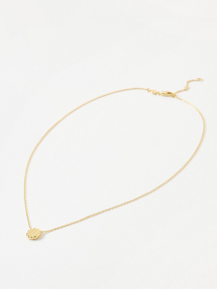 Oliver Bonas Gold Tone Emilia Engraved Disc Pendant Necklace - Image 1 of 4