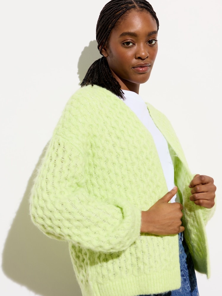Oliver Bonas Green Chunky Open Front Knitted Cardigan - Image 1 of 8