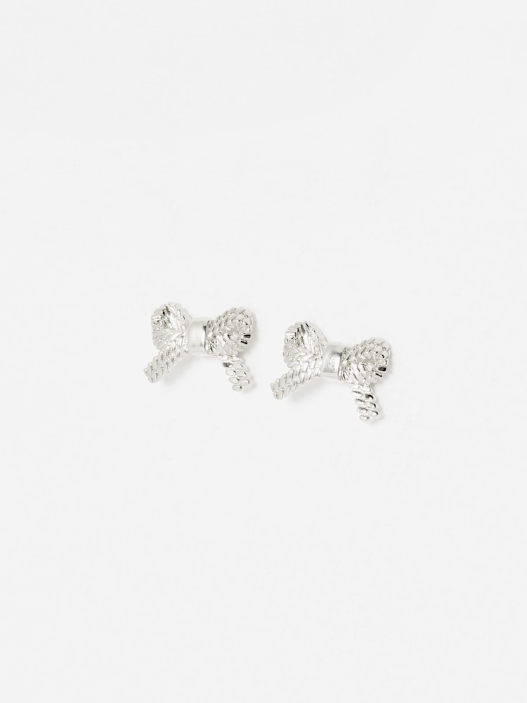 Oliver Bonas Silver Tone Bria Rope Texture Bow Stud Earrings - Image 1 of 5