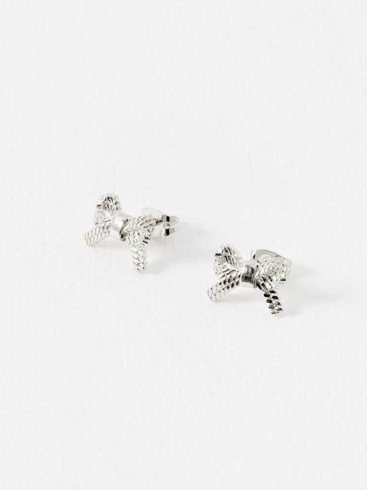 Oliver Bonas Silver Tone Bria Rope Texture Bow Stud Earrings - Image 2 of 5