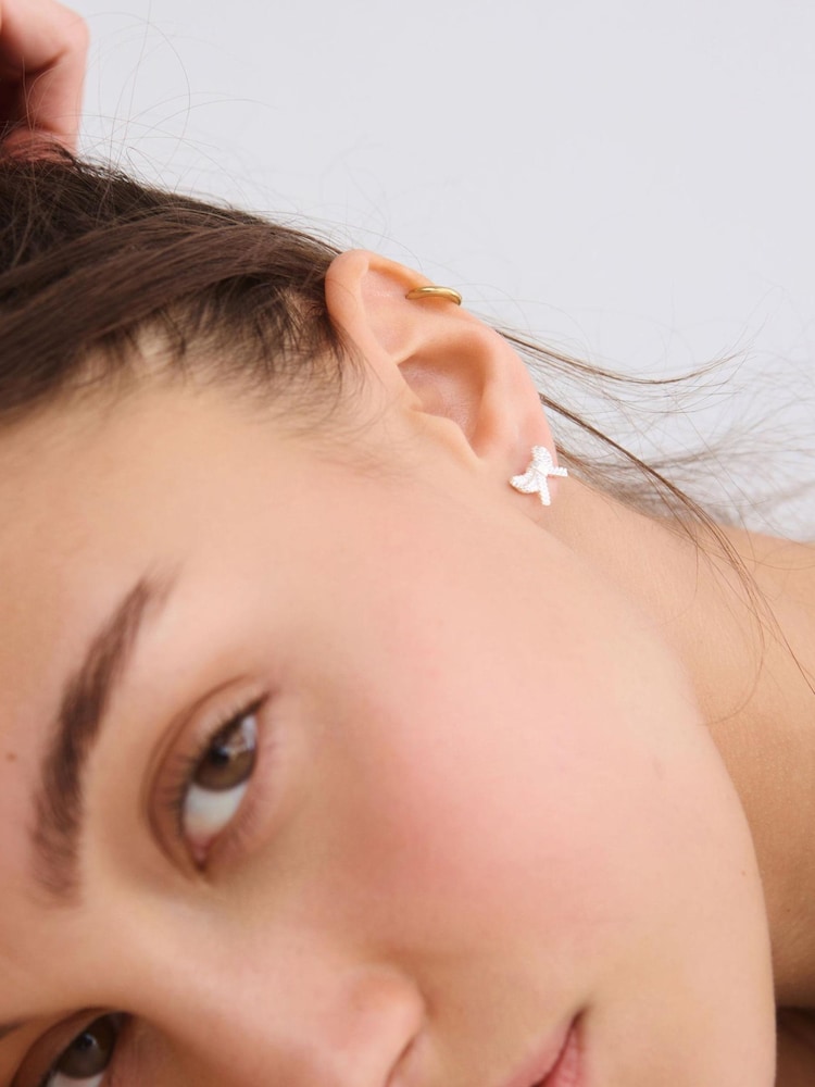 Oliver Bonas Silver Tone Bria Rope Texture Bow Stud Earrings - Image 5 of 5