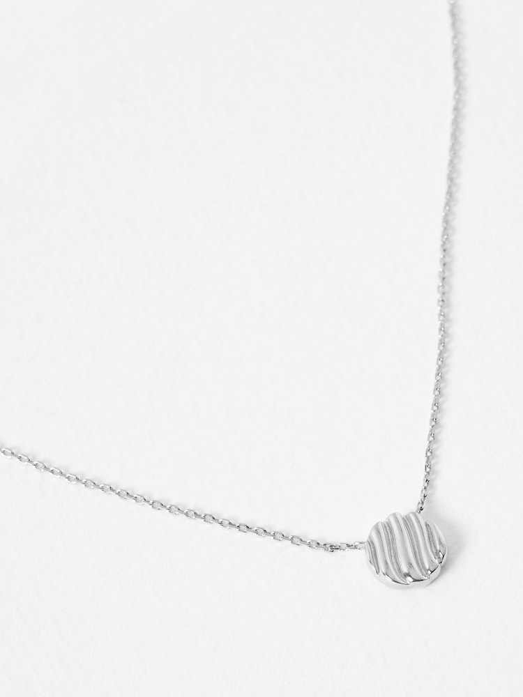 Oliver Bonas Silver Tone Emilia Engraved Disc Pendant Necklace - Image 2 of 4